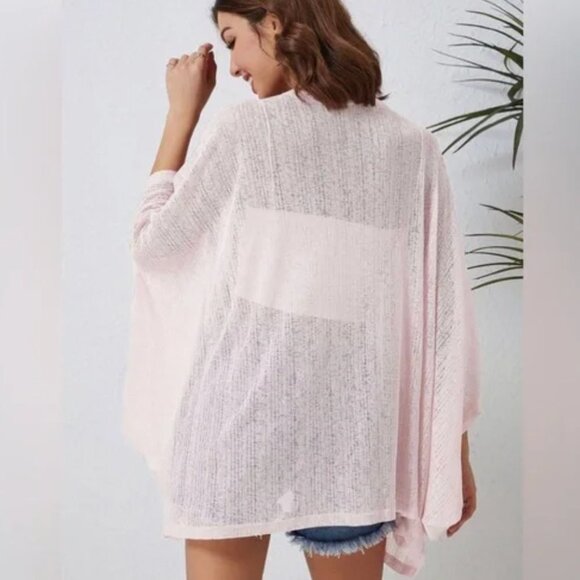 Pink Sheer Lightweight Knit Long Sleeve Cardigan | Pink | One Size - Picture 4 of 4